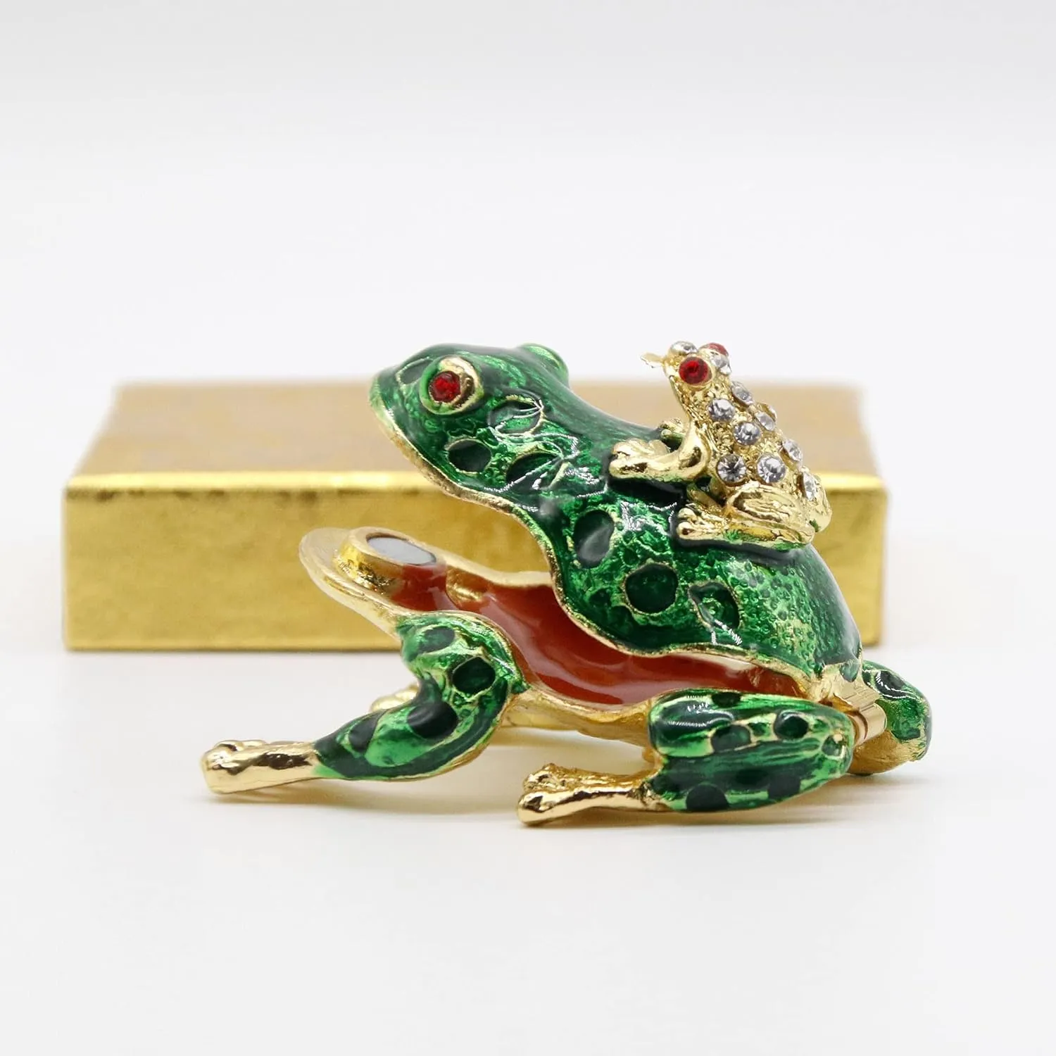 SEVENBEES Frog Trinket Box Hinged Hand-Painted Enameled Crystal Frog Figurines Collectibles Jewelry Box Ring Holder, Unique Gift for Home Decor