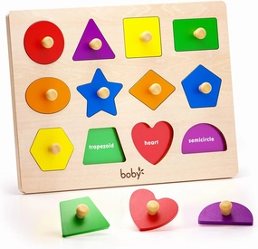 Shape Color Puzzle for Toddlers 1-3, Montessori Learning Toys for 1   Year Old Girl, Jumbo Knob Wooden Pegged Chunky Shapes Puzzles for Kids Ages 3, Baby Educational Toys 12-18-24 Months Boys