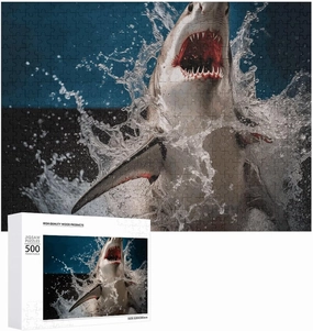 Shark Attack Fish Puzzle for Women Men 500 PCS Jigsaw Puzzle for Adults Challenging Puzzle for Family Wedding Gift