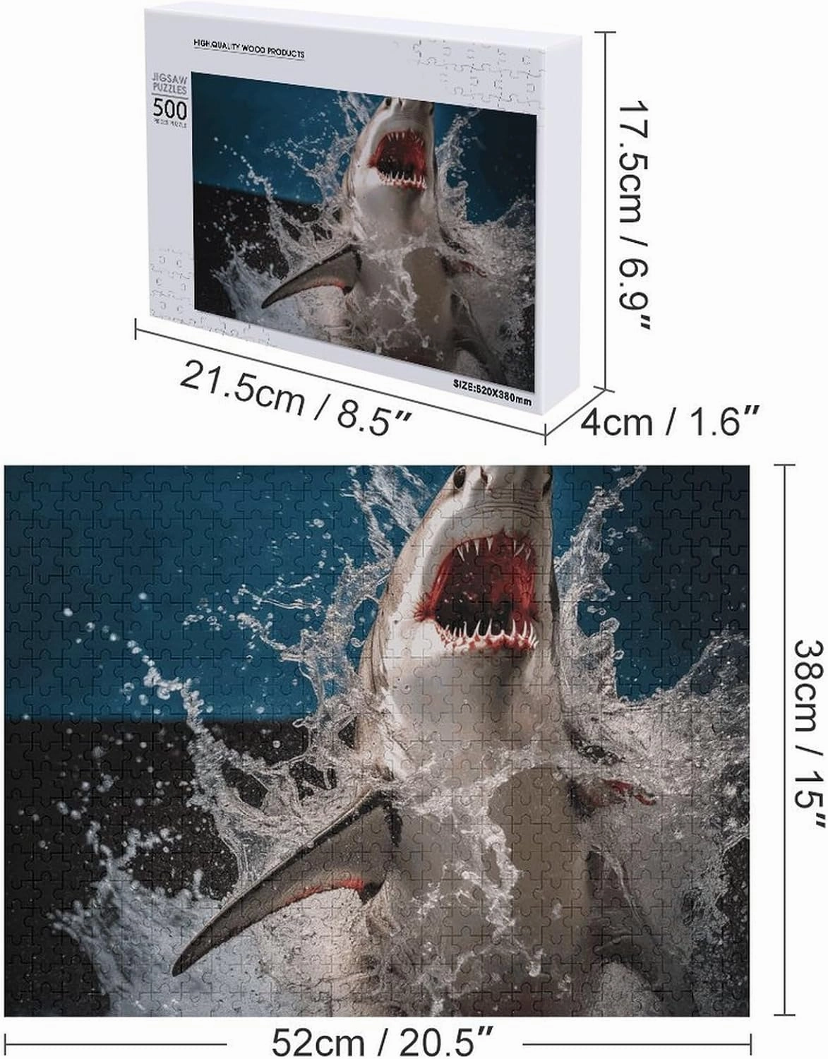 Shark Attack Fish Puzzle for Women Men 500 PCS Jigsaw Puzzle for Adults Challenging Puzzle for Family Wedding Gift