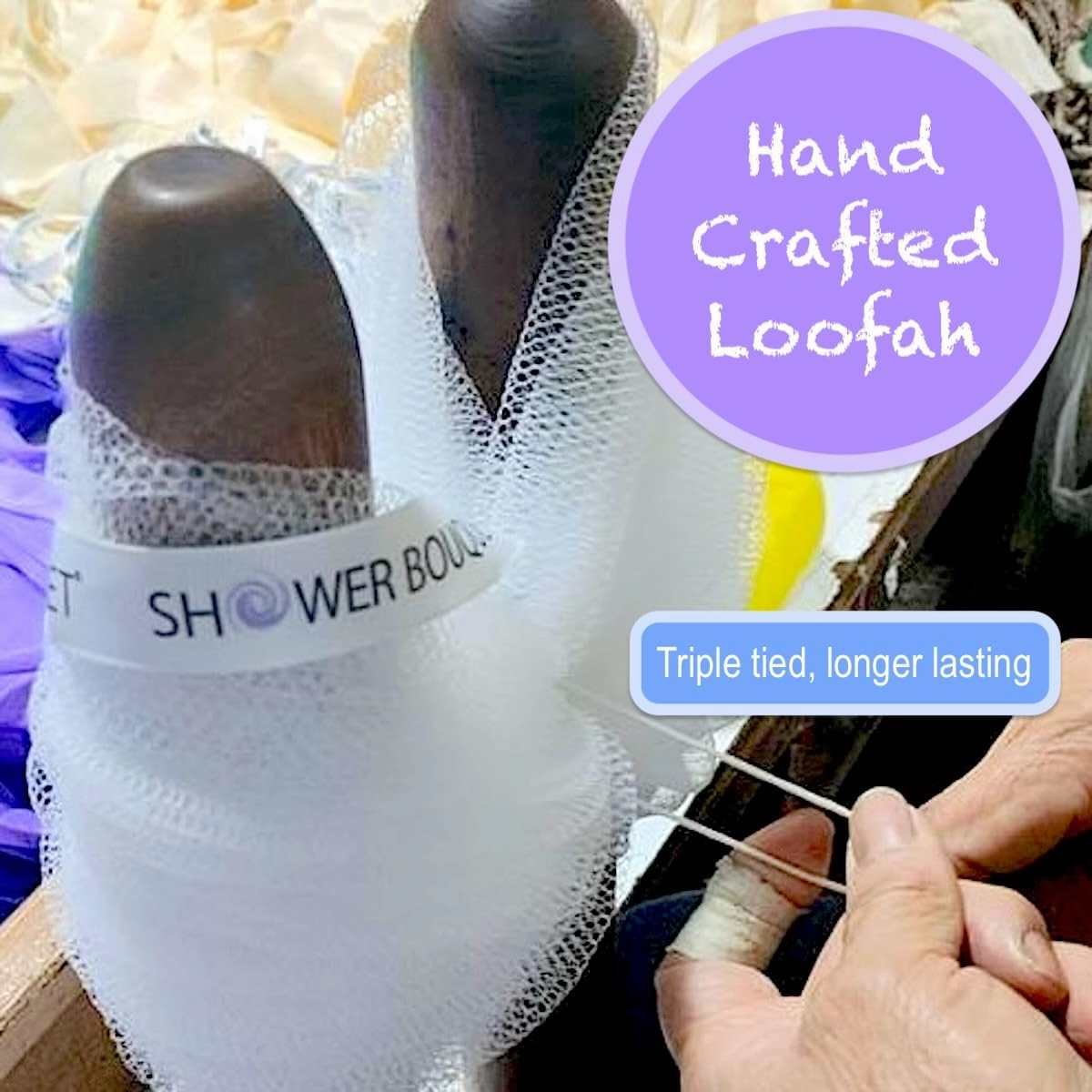 SHOWER BOUQUET Loofah Soft-White-Cloud XL Bath-Sponge 4-Pack // Extra Large 75g Mesh Loofa Lufa Pouf Set for Men and Women - Exfoliate with Big Gentle Cleanse Scrubber in Beauty Bathing Accessories