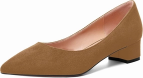 SHOWFOREST Womens Business Slip On Formal Suede Pointed Toe Solid Thick Chunky Low Heel Pumps Shoes 1.5 Inch