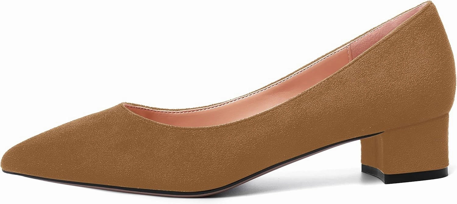 SHOWFOREST Womens Business Slip On Formal Suede Pointed Toe Solid Thick Chunky Low Heel Pumps Shoes 1.5 Inch