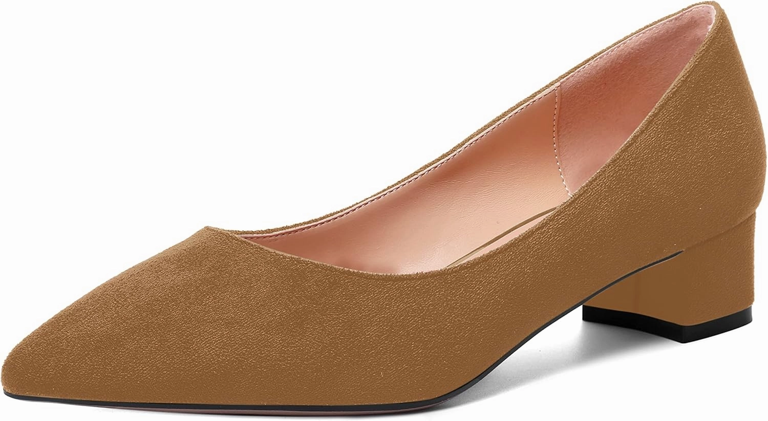 SHOWFOREST Womens Business Slip On Formal Suede Pointed Toe Solid Thick Chunky Low Heel Pumps Shoes 1.5 Inch