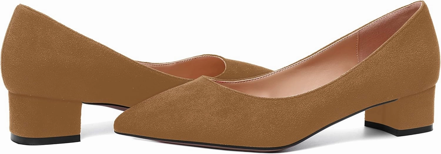SHOWFOREST Womens Business Slip On Formal Suede Pointed Toe Solid Thick Chunky Low Heel Pumps Shoes 1.5 Inch