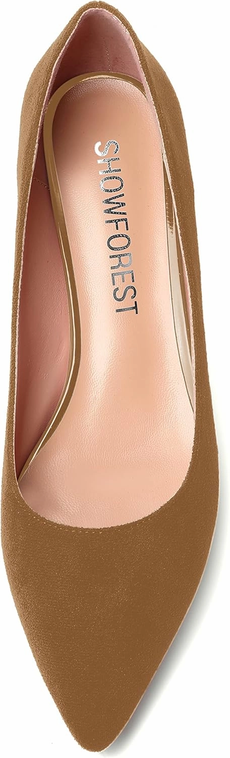SHOWFOREST Womens Business Slip On Formal Suede Pointed Toe Solid Thick Chunky Low Heel Pumps Shoes 1.5 Inch