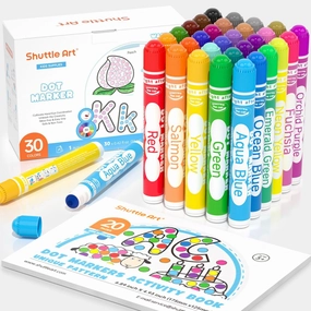 Shuttle Art Dot Markers, 30 Colors Washable for Toddlers with Free Activity Book, Bingo Daubers Supplies for Kids Preschool Children, Non Toxic Water-Based Dot Art Markers