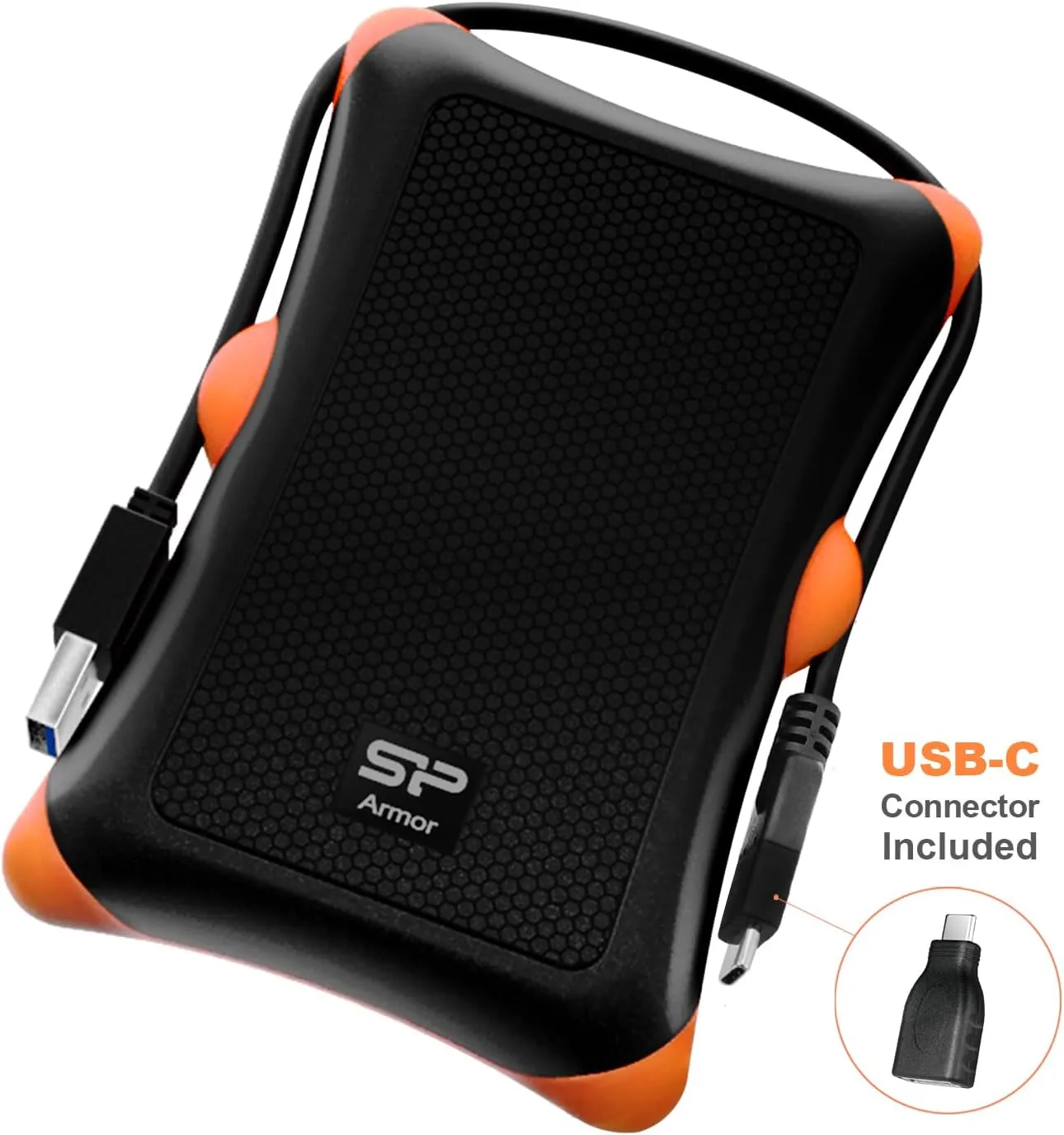 Silicon Power 1TB USB-C USB 3.0 Rugged Portable External Hard Drive HDD Armor A30, Military-Grade Shockproof for PC, Mac and iPad Pro, Black
