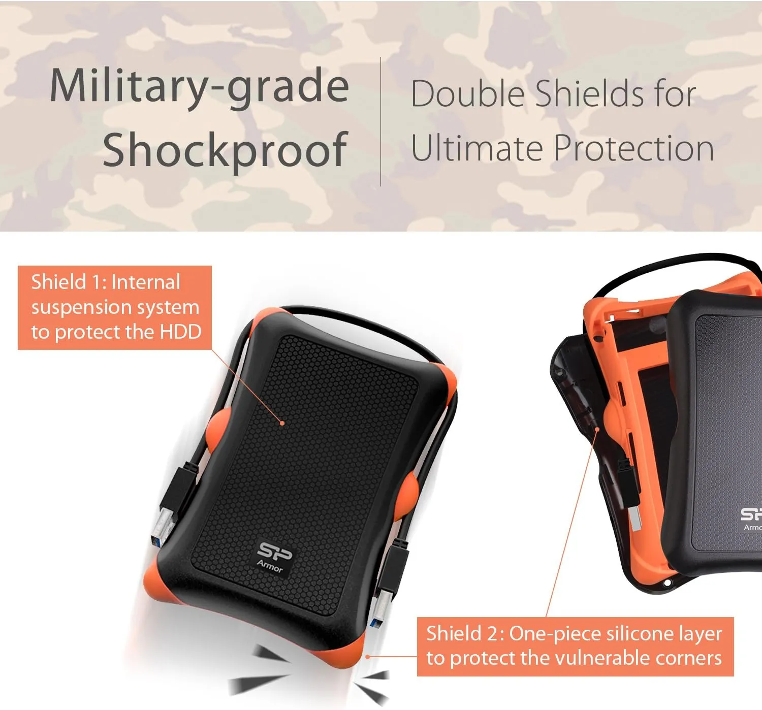 Silicon Power 1TB USB-C USB 3.0 Rugged Portable External Hard Drive HDD Armor A30, Military-Grade Shockproof for PC, Mac and iPad Pro, Black