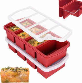 Silicone Freezer Trays with Lid,1-cup Soup Freezer Container large Ice Cube Molds with Reinforced Steel Ring Top for freezing Soup Sauce Broth Leftovers oven Dishwasher -Safe(2-Pack)