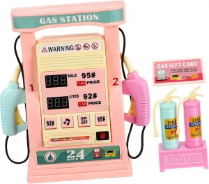 Simulation Gas Station Set for Interactive Miniature Gas Pump Playset DIY Assembly with Realistic Tool for Car Refueling Experience for Role Playing