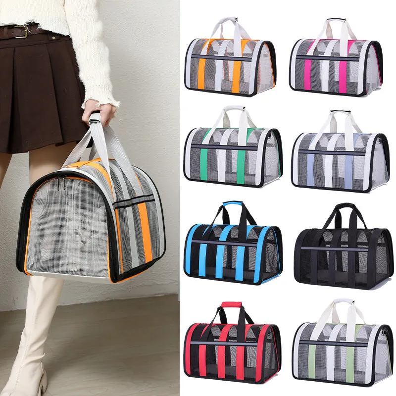 Size S Black And Blue Foldable Pet Carrier Bag - Lightweight, Breathable, and Spacious for All Seasons