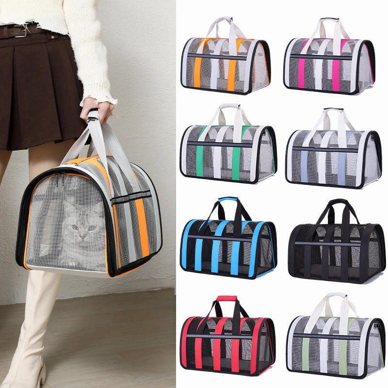Size L Black and Red Foldable Pet Carrier Bag - Lightweight, Breathable, and Spacious for All Seasons