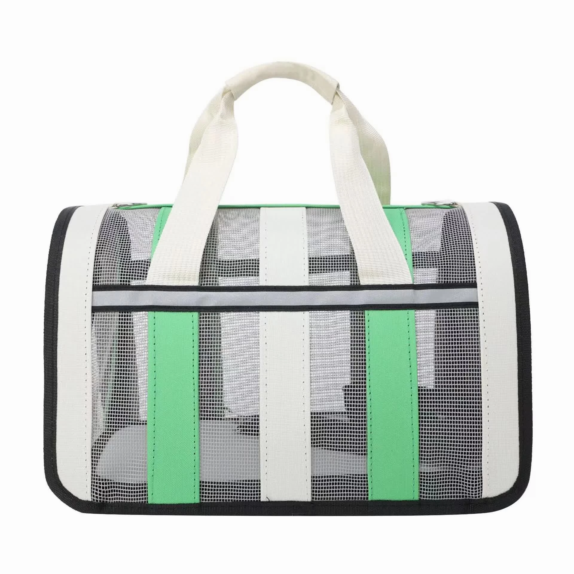 Size S Green And White Foldable Pet Carrier Bag - Lightweight, Breathable, and Spacious for All Seasons