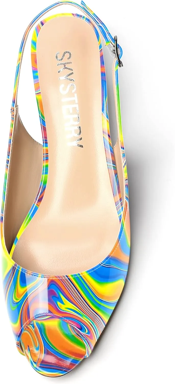 SKYSTERRY Womens Patent Slingback Buckle Peep Toe Wedding Cute Spool Low Heel Pumps Shoes 1.5 Inch