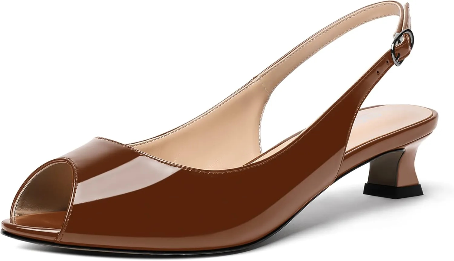 SKYSTERRY Womens Patent Slingback Buckle Peep Toe Wedding Cute Spool Low Heel Pumps Shoes 1.5 Inch