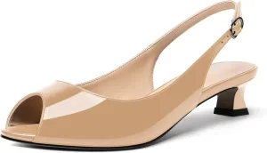 SKYSTERRY Womens Patent Slingback Buckle Peep Toe Wedding Cute Spool Low Heel Pumps Shoes 1.5 Inch