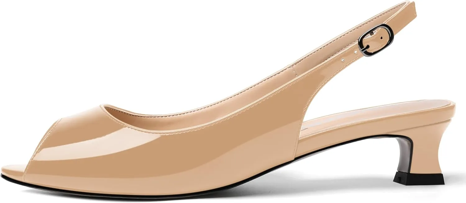 SKYSTERRY Womens Patent Slingback Buckle Peep Toe Wedding Cute Spool Low Heel Pumps Shoes 1.5 Inch