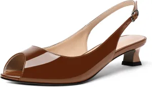 SKYSTERRY Womens Patent Slingback Buckle Peep Toe Wedding Cute Spool Low Heel Pumps Shoes 1.5 Inch