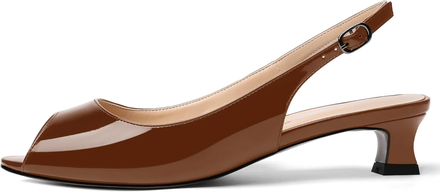 SKYSTERRY Womens Patent Slingback Buckle Peep Toe Wedding Cute Spool Low Heel Pumps Shoes 1.5 Inch