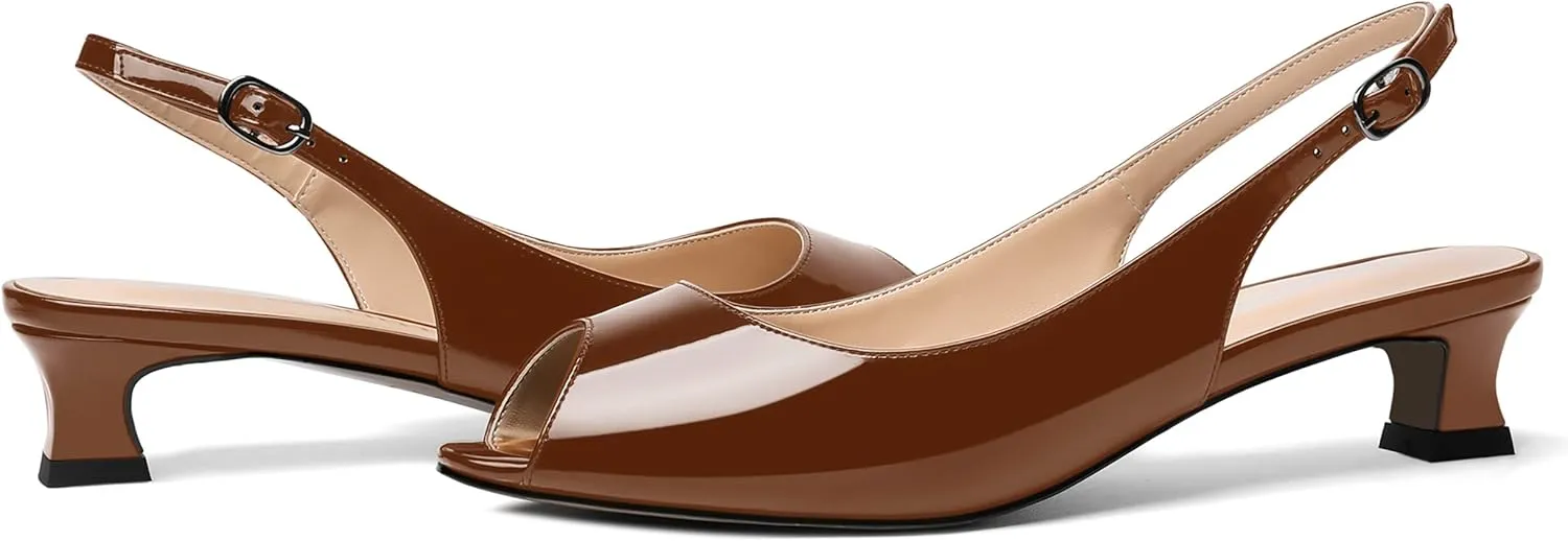 SKYSTERRY Womens Patent Slingback Buckle Peep Toe Wedding Cute Spool Low Heel Pumps Shoes 1.5 Inch