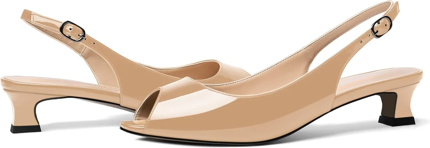 SKYSTERRY Womens Patent Slingback Buckle Peep Toe Wedding Cute Spool Low Heel Pumps Shoes 1.5 Inch
