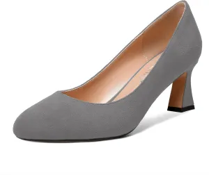 SKYSTERRY Womens Suede Slip On Round Toe Cute Evening Spool Mid Heel Pumps Shoes 2.5 Inch