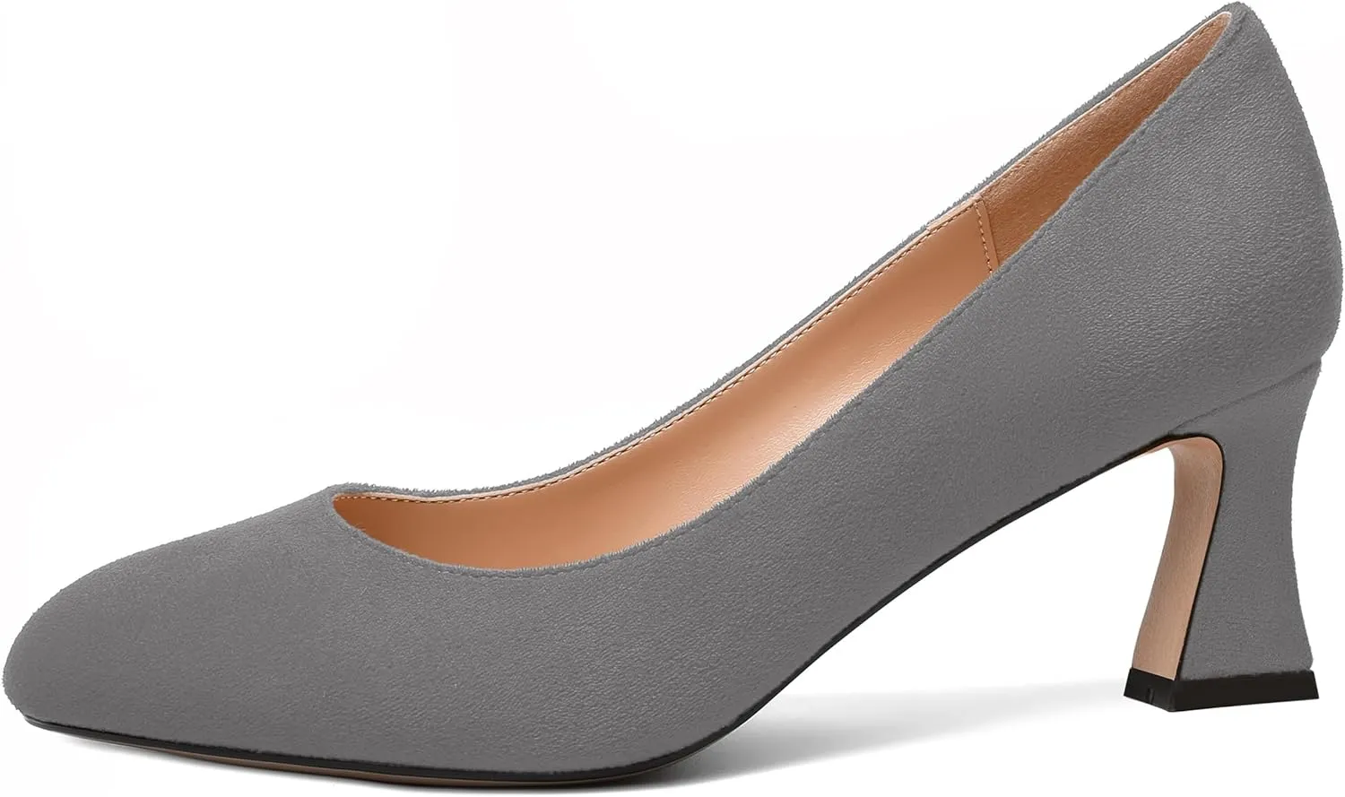 SKYSTERRY Womens Suede Slip On Round Toe Cute Evening Spool Mid Heel Pumps Shoes 2.5 Inch