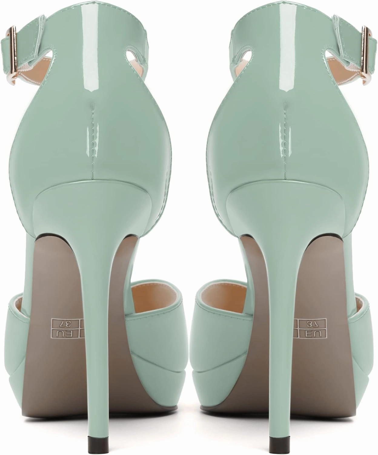 SKYSTERRY Womens Cute Peep Toe Platform Patent Ankle Strap Wedding Buckle Stiletto High Heel Pumps Shoes 4 Inch