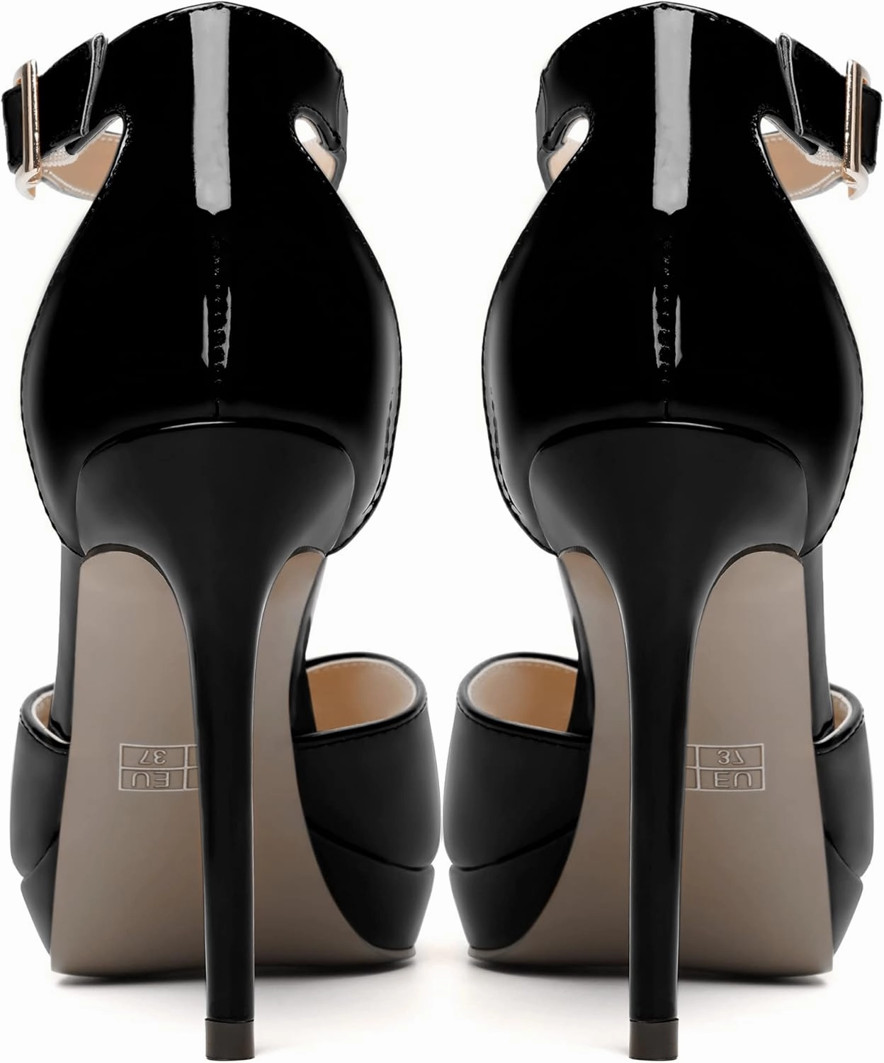 SKYSTERRY Womens Cute Peep Toe Platform Patent Ankle Strap Wedding Buckle Stiletto High Heel Pumps Shoes 4 Inch