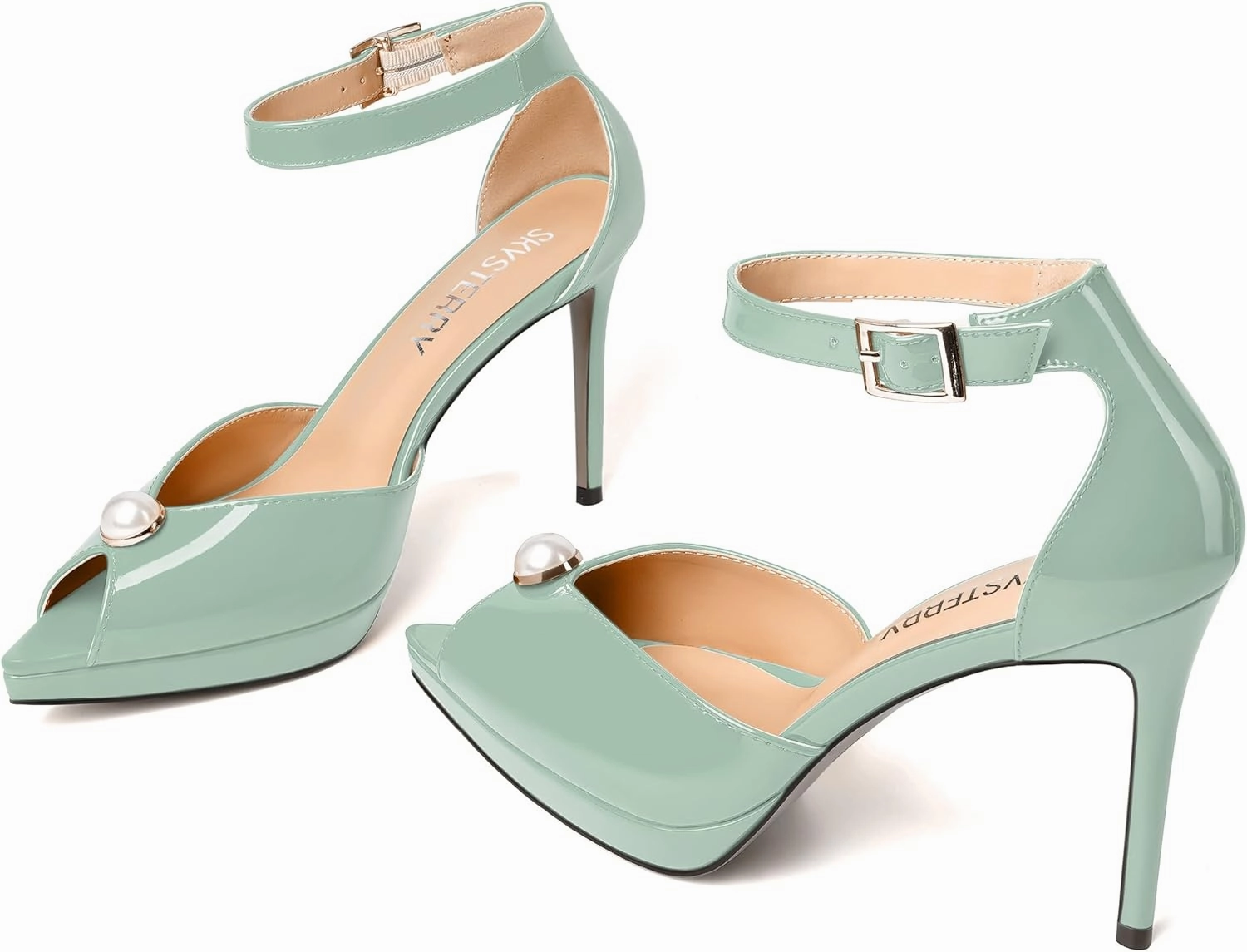 SKYSTERRY Womens Cute Peep Toe Platform Patent Ankle Strap Wedding Buckle Stiletto High Heel Pumps Shoes 4 Inch