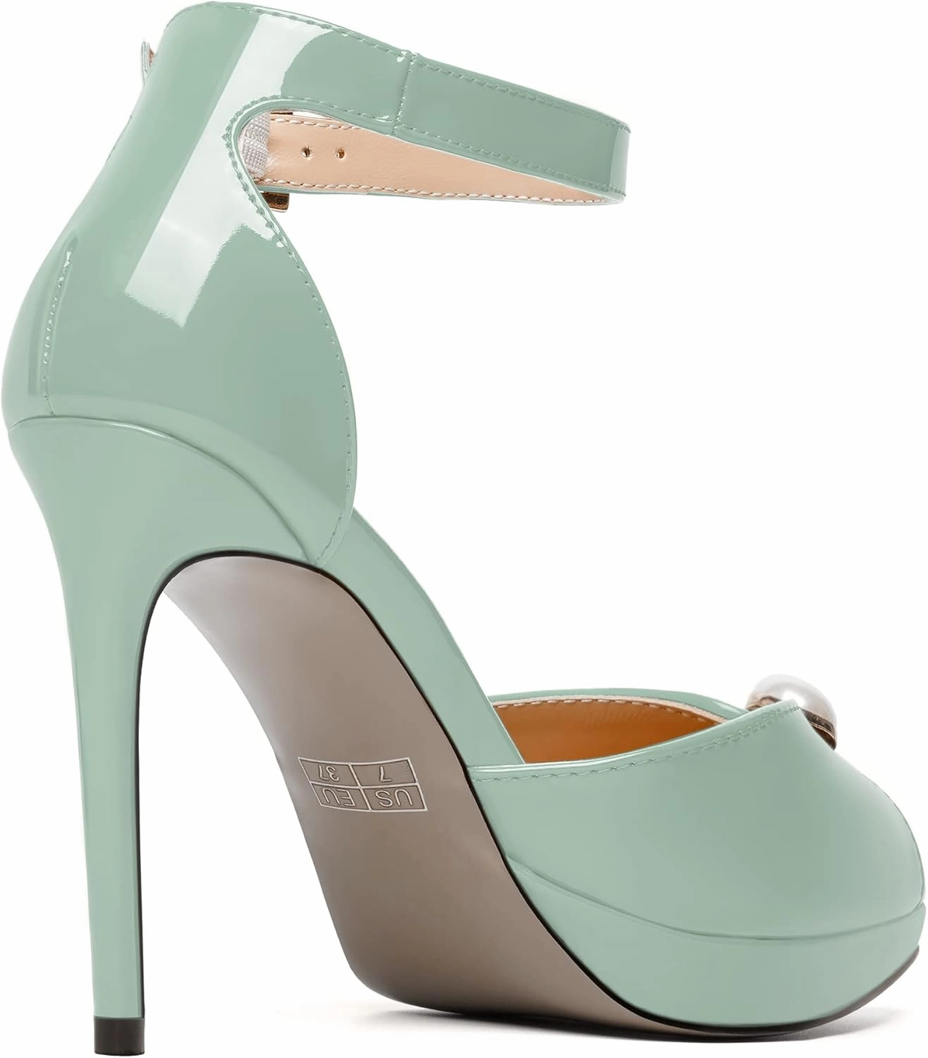 SKYSTERRY Womens Cute Peep Toe Platform Patent Ankle Strap Wedding Buckle Stiletto High Heel Pumps Shoes 4 Inch