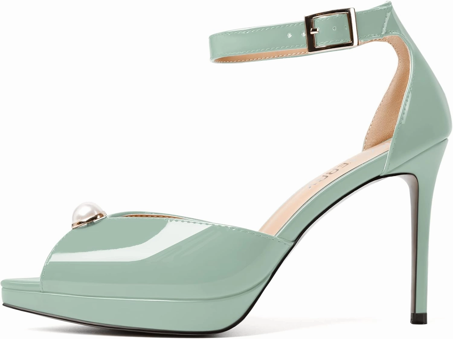 SKYSTERRY Womens Cute Peep Toe Platform Patent Ankle Strap Wedding Buckle Stiletto High Heel Pumps Shoes 4 Inch