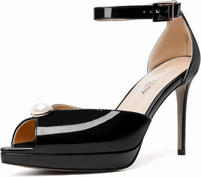 SKYSTERRY Womens Cute Peep Toe Platform Patent Ankle Strap Wedding Buckle Stiletto High Heel Pumps Shoes 4 Inch