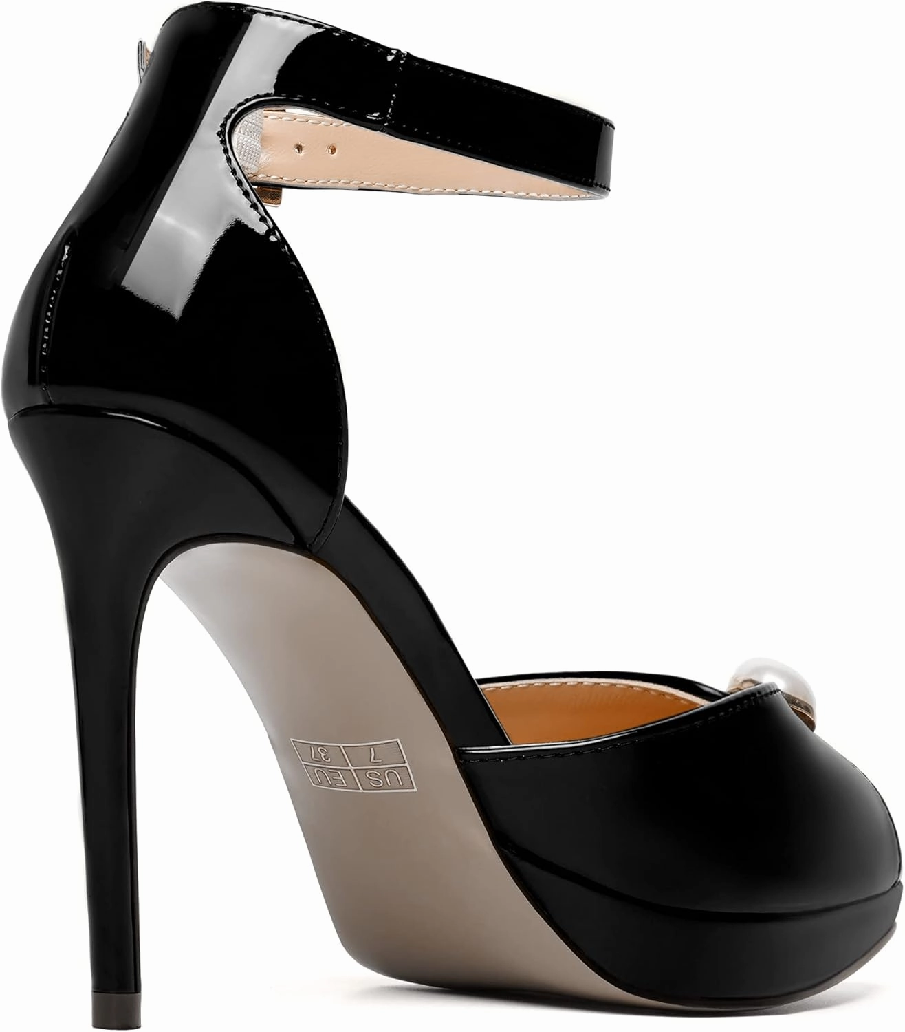 SKYSTERRY Womens Cute Peep Toe Platform Patent Ankle Strap Wedding Buckle Stiletto High Heel Pumps Shoes 4 Inch