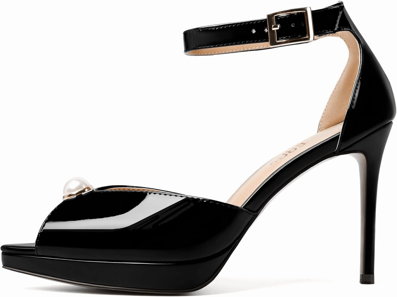SKYSTERRY Womens Cute Peep Toe Platform Patent Ankle Strap Wedding Buckle Stiletto High Heel Pumps Shoes 4 Inch