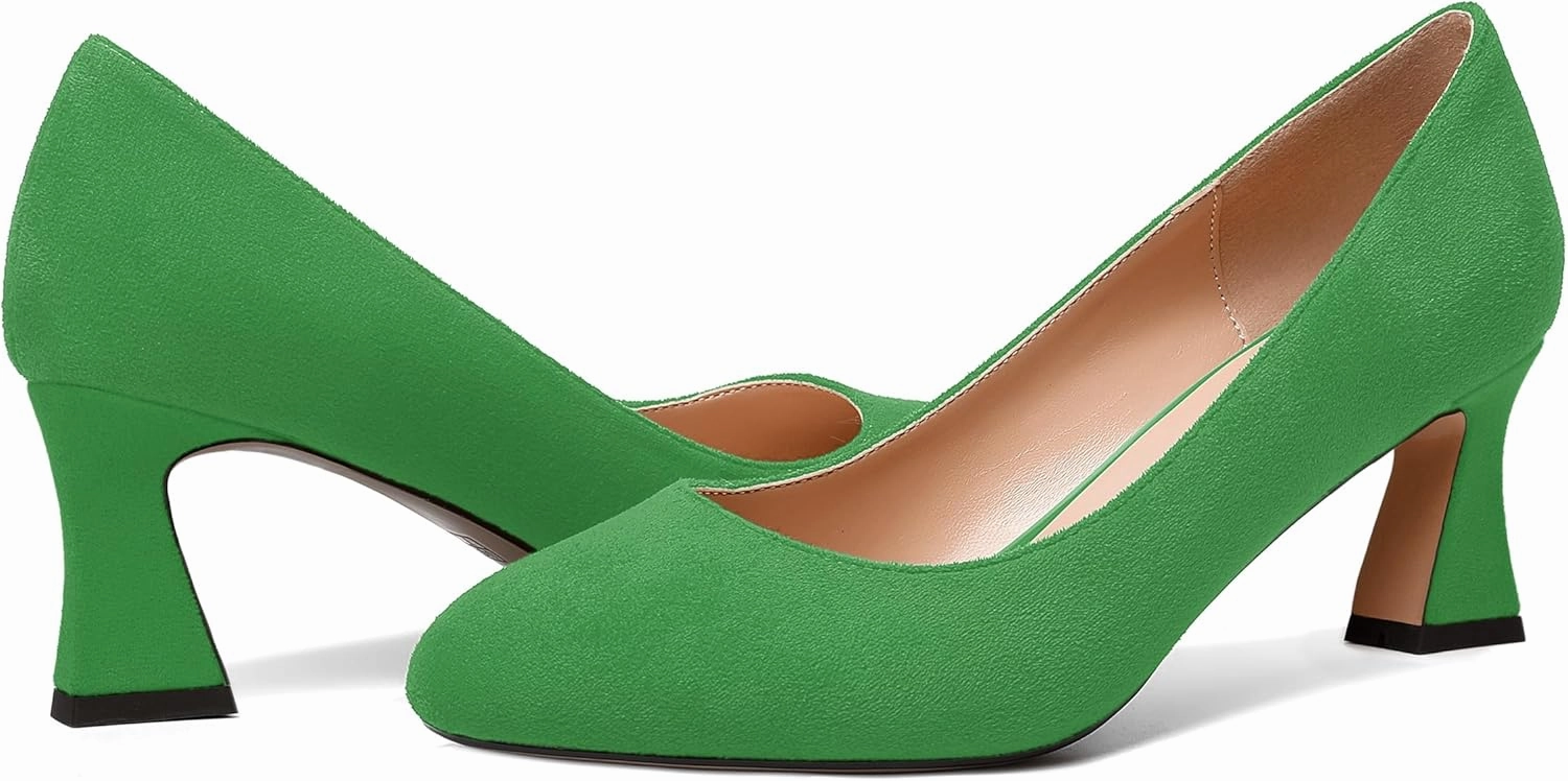 SKYSTERRY Womens Suede Slip On Round Toe Cute Evening Spool Mid Heel Pumps Shoes 2.5 Inch
