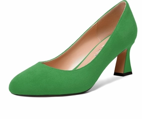 SKYSTERRY Womens Suede Slip On Round Toe Cute Evening Spool Mid Heel Pumps Shoes 2.5 Inch