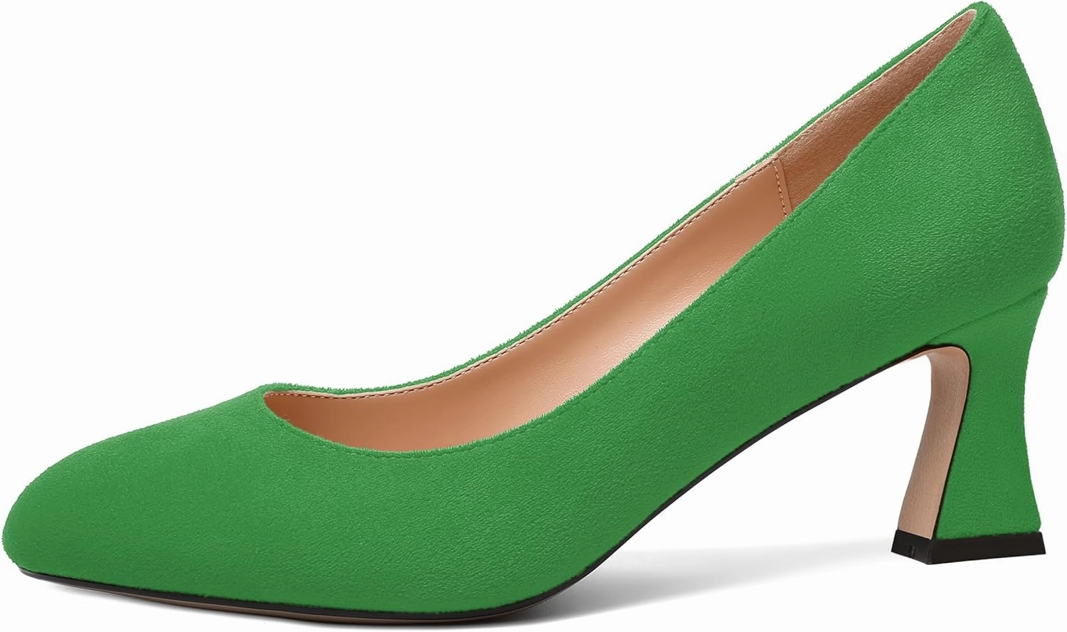 SKYSTERRY Womens Suede Slip On Round Toe Cute Evening Spool Mid Heel Pumps Shoes 2.5 Inch