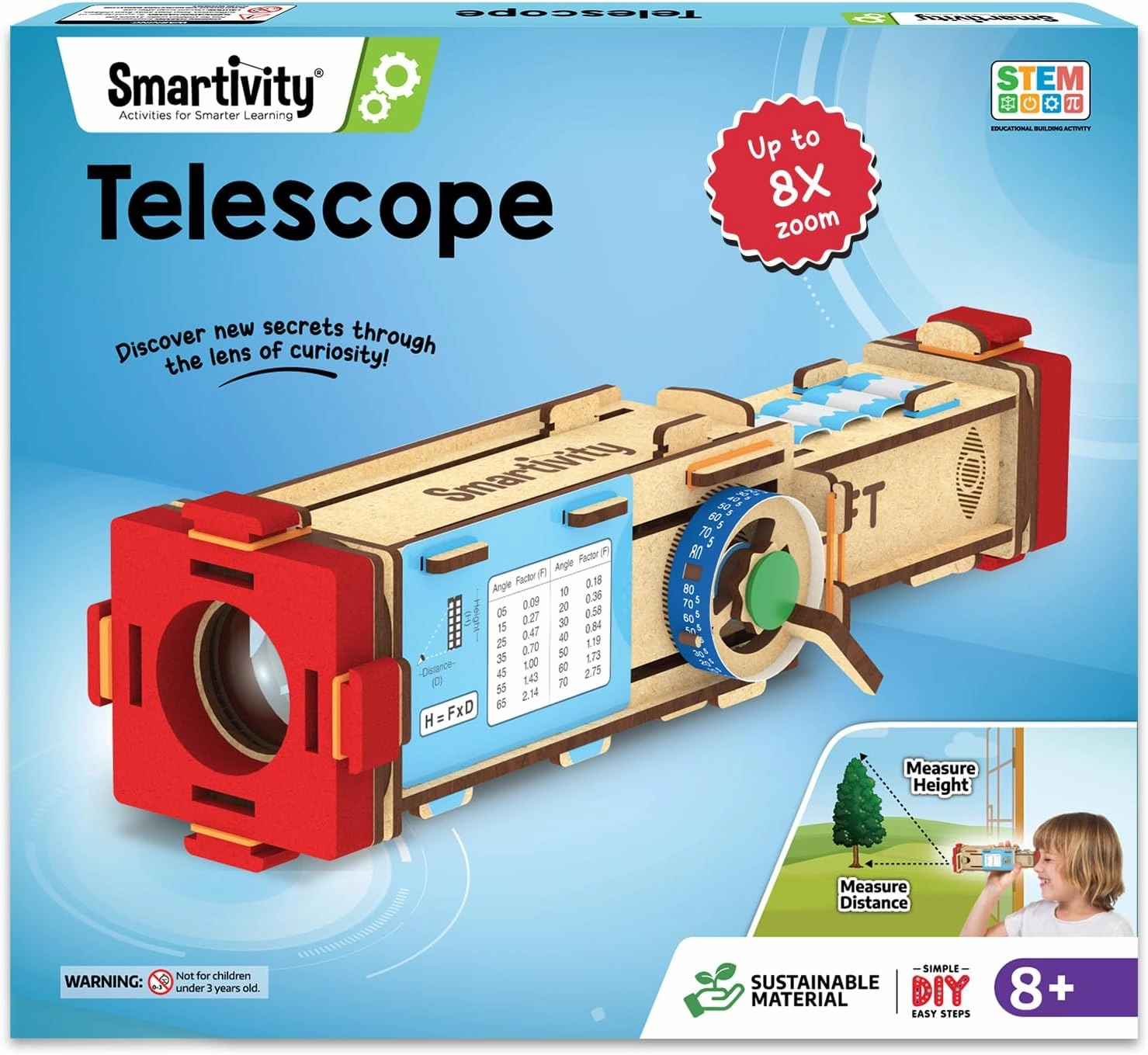 Smartivity Telescope STEM Toy for Kids Ages 8-14 Years | Measure Height & Distance | Cool Birthday Gifts Ideas for Boys & Girls | DIY Science Kit for 8,9,10,11,12,13,14 I Wooden Engineering Game