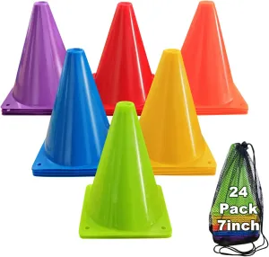 Soccer Cones for Sports Training: Soccer Cones Training Agility Field Marker for Skating Basketball Football Practice Indoor Outdoor 7 Inch 24 Pack Activity Obstacle Course 6 Colors