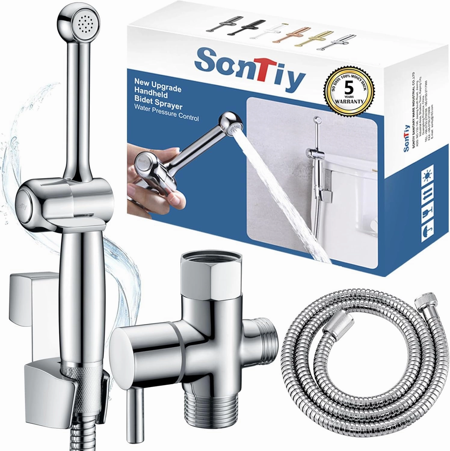SonTiy Handheld Bidet Sprayer for Toilet, Hand Held Bidet Attachment, Adjustable Water Jet Spray for Toilet with Backflow Preventer, Brass 7.9" Bidet Wand, All Metal Cloth Diaper Toilet Sprayer