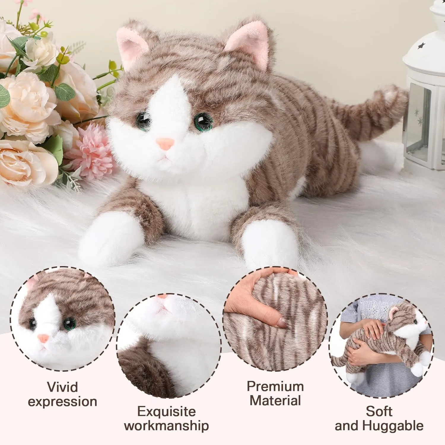 Sosation 16 Inch Cat Stuffed Animal Plush, Realistic Cat Toy Soft Plush Pillow, Cute Toy Gifts for Kids, Birthday Christmas Decoration Supplies(Grey)