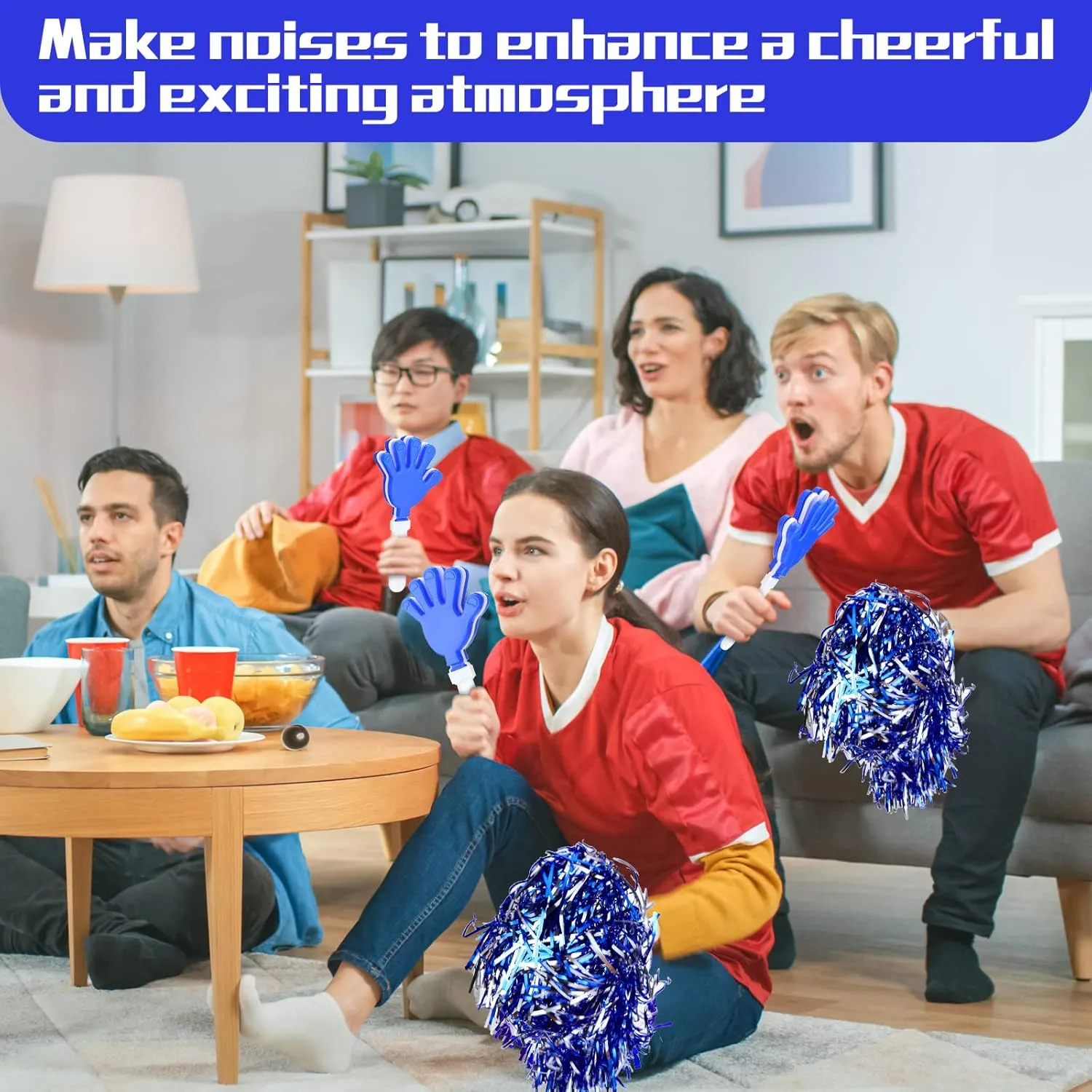 Sosation 36 Pcs Team Spirit Accessories, Cheerleading Pom Poms Hand Clappers Party Favors and Thunder Sticks Noise Makers for Sporting Events Football Baseball Cheering Essentials