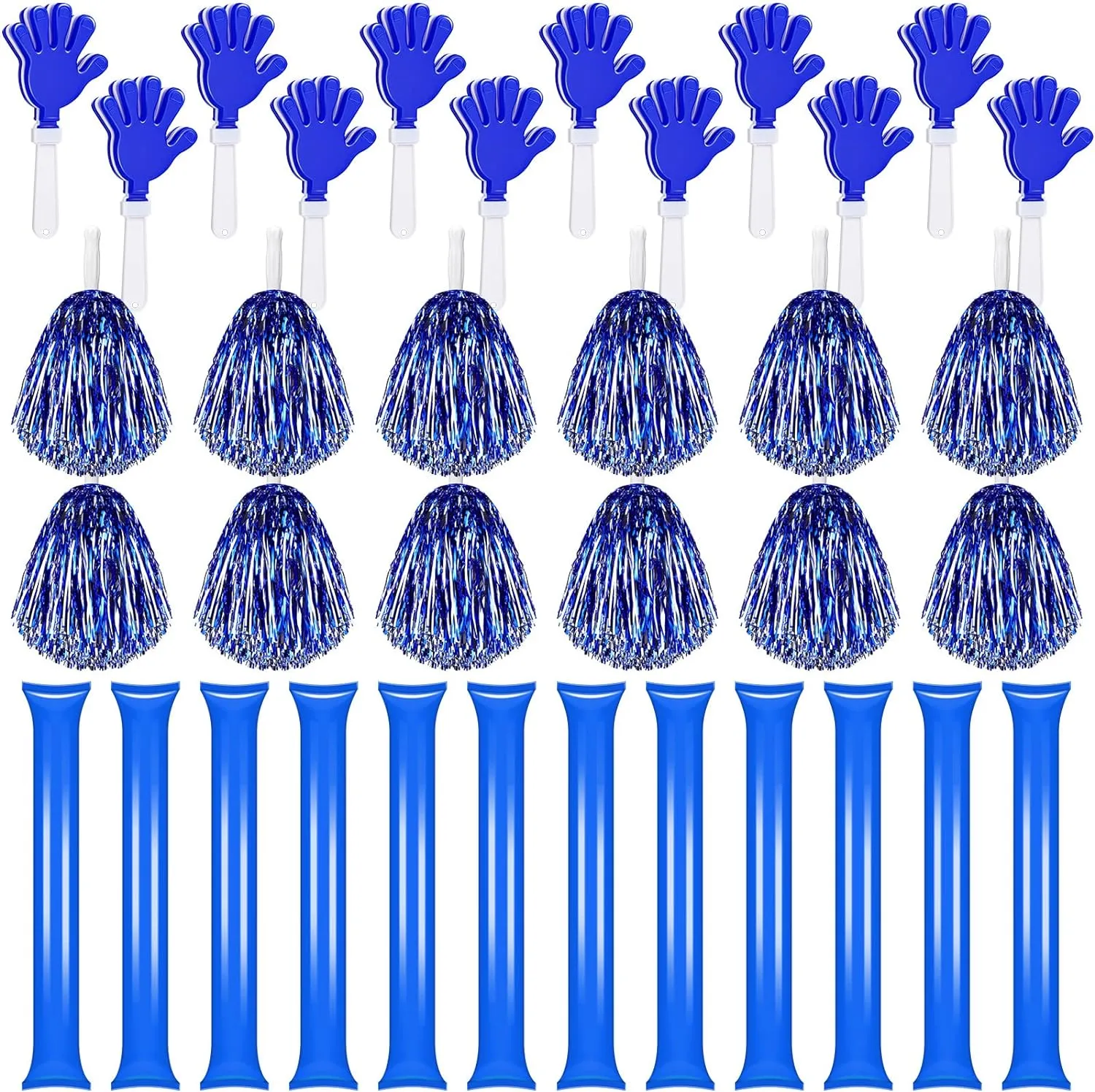 Sosation 36 Pcs Team Spirit Accessories, Cheerleading Pom Poms Hand Clappers Party Favors and Thunder Sticks Noise Makers for Sporting Events Football Baseball Cheering Essentials