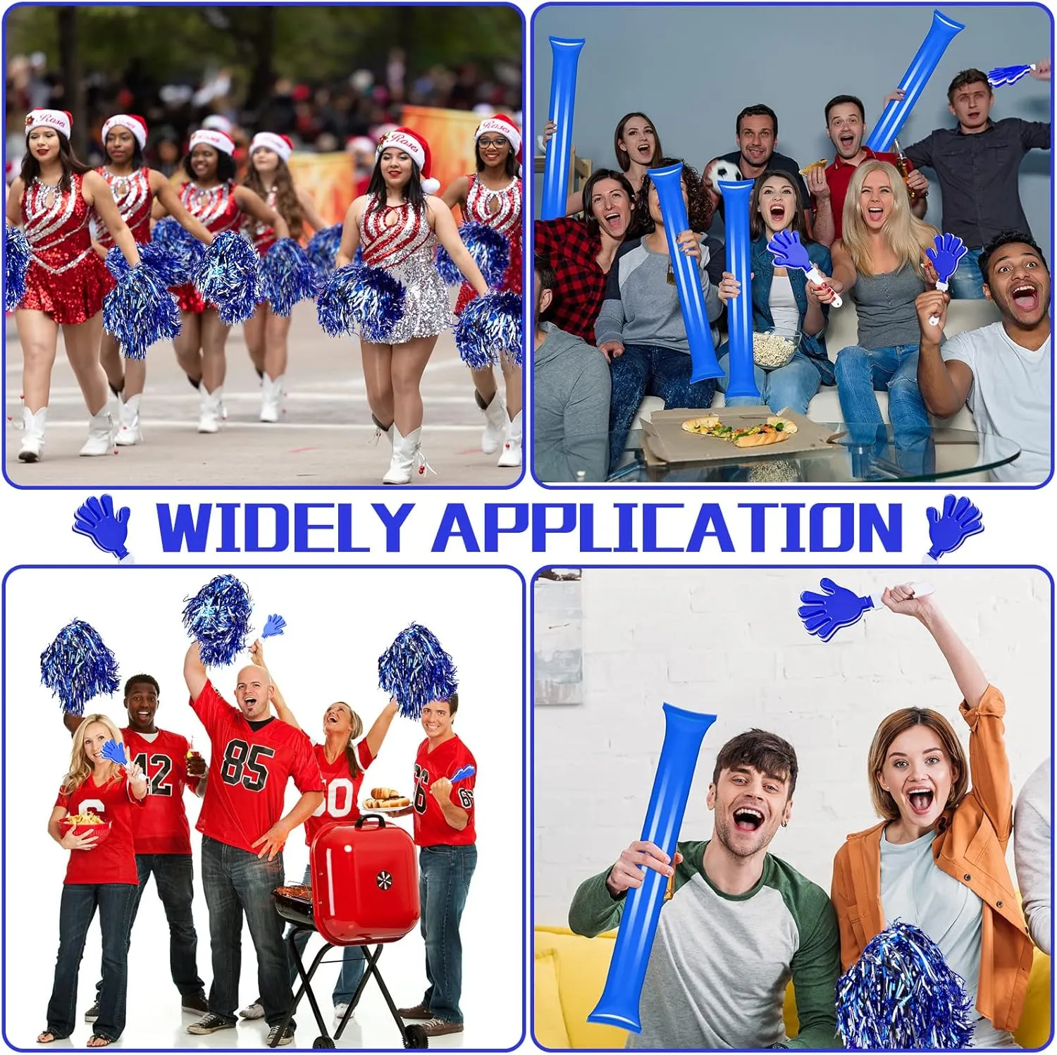 Sosation 36 Pcs Team Spirit Accessories, Cheerleading Pom Poms Hand Clappers Party Favors and Thunder Sticks Noise Makers for Sporting Events Football Baseball Cheering Essentials