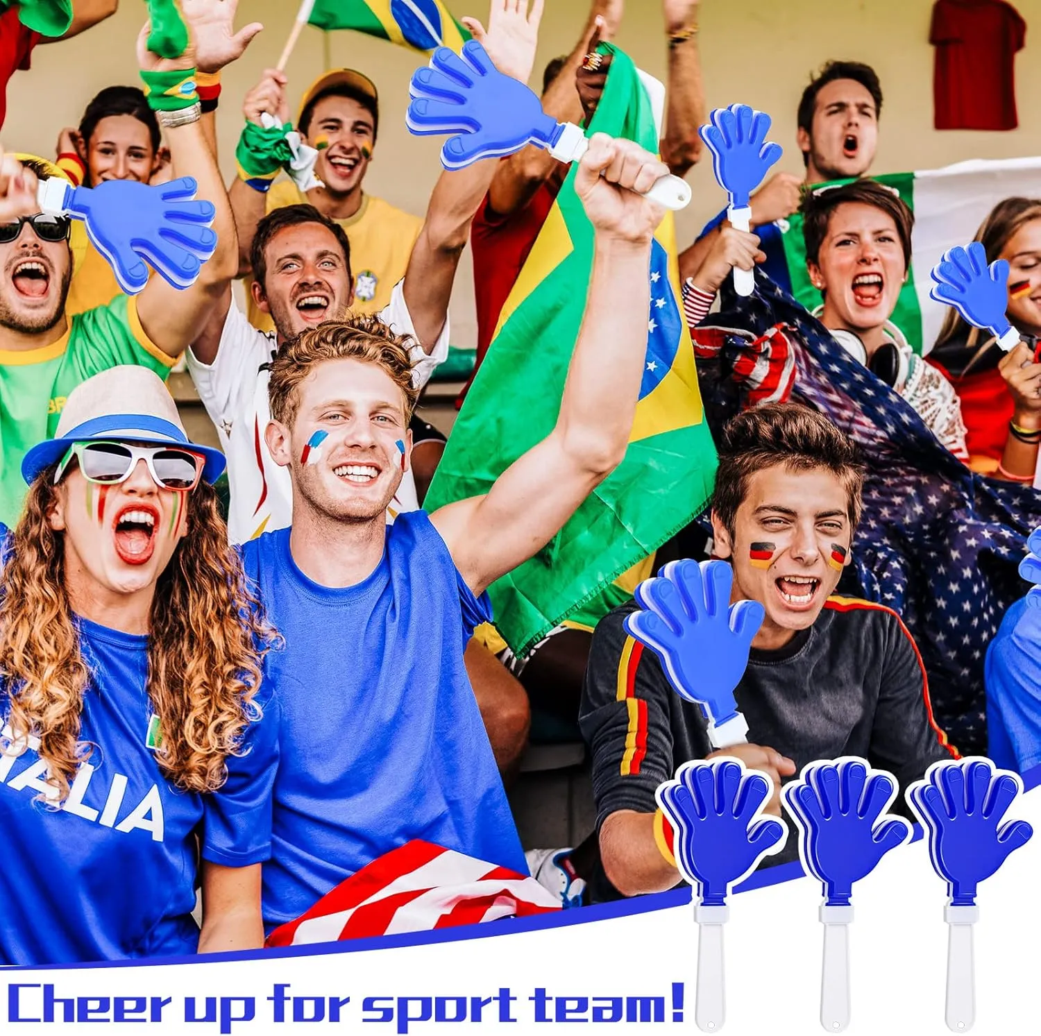 Sosation 36 Pcs Team Spirit Accessories, Cheerleading Pom Poms Hand Clappers Party Favors and Thunder Sticks Noise Makers for Sporting Events Football Baseball Cheering Essentials
