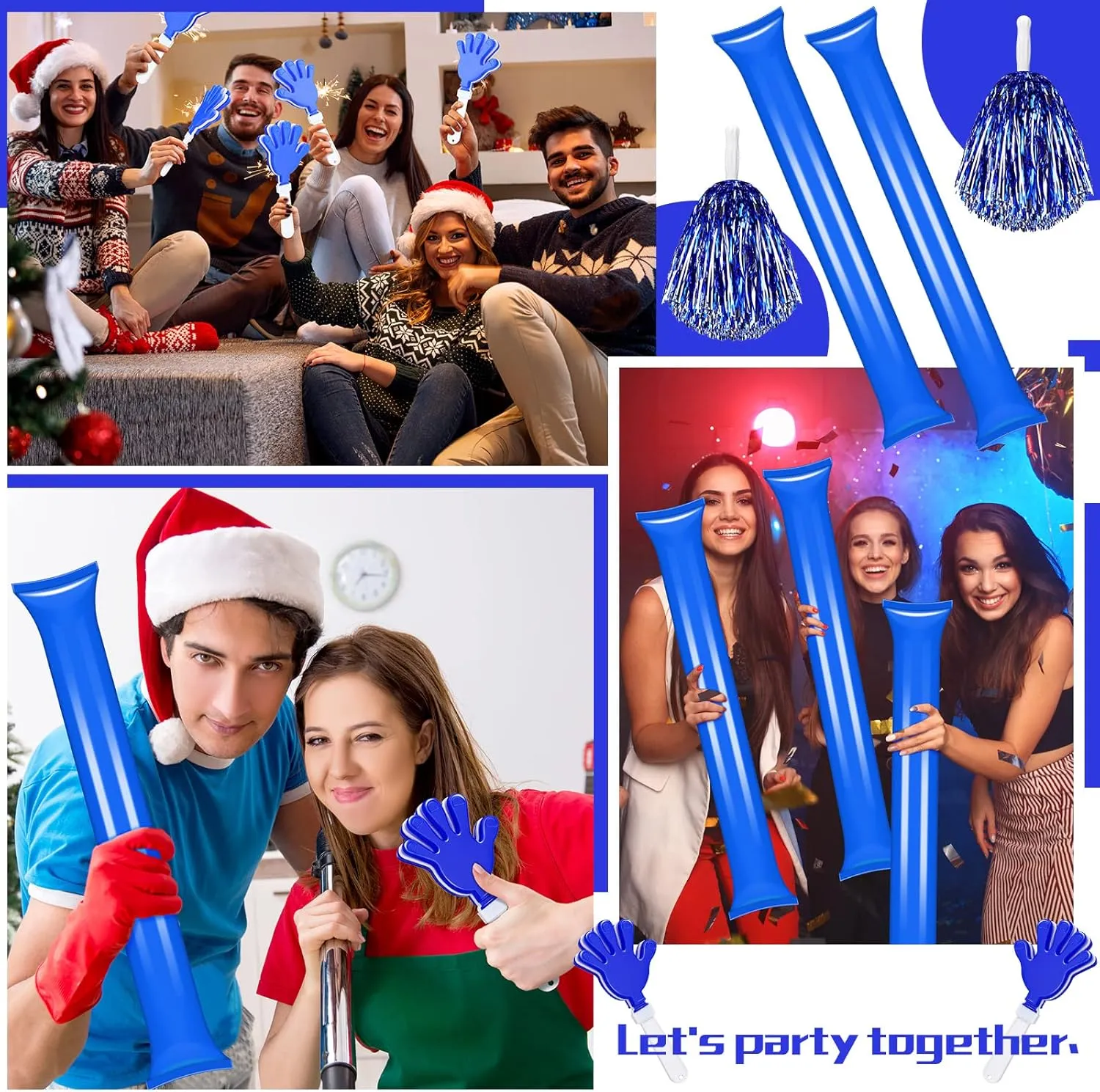 Sosation 36 Pcs Team Spirit Accessories, Cheerleading Pom Poms Hand Clappers Party Favors and Thunder Sticks Noise Makers for Sporting Events Football Baseball Cheering Essentials