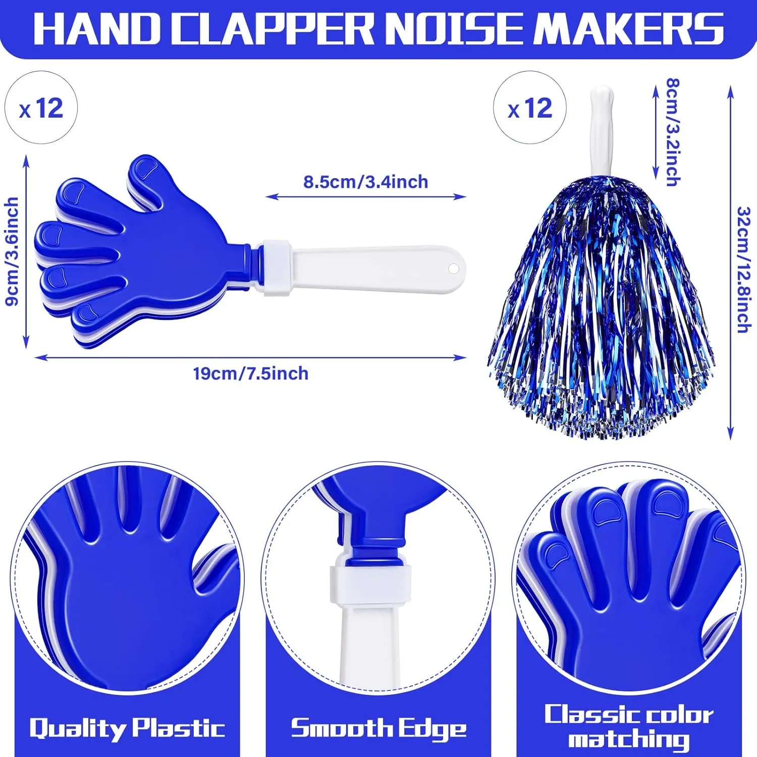 Sosation 36 Pcs Team Spirit Accessories, Cheerleading Pom Poms Hand Clappers Party Favors and Thunder Sticks Noise Makers for Sporting Events Football Baseball Cheering Essentials