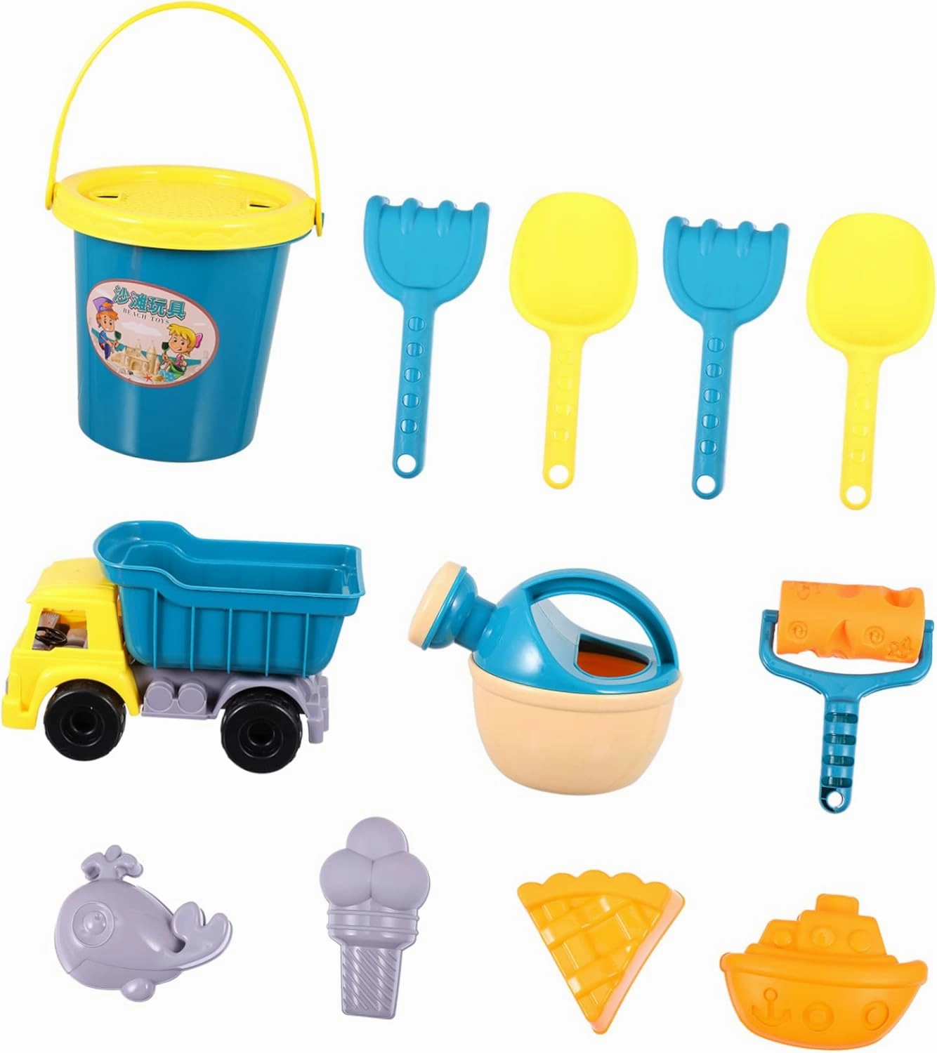 Sosoport Beach Play Set for Boys and Girls 13 Pc Beach Toys Car Sand Toys Castle Building Kit Lightweight Portable Pool Garden